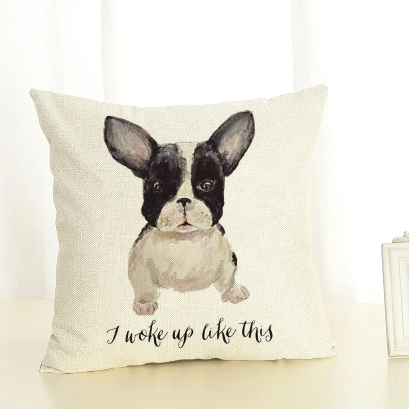 Dog Cushion Cover 45x45cm Pillow Cases Home Decor Animals French Bulldog Printing Cotton Linen Pillowcases (10)