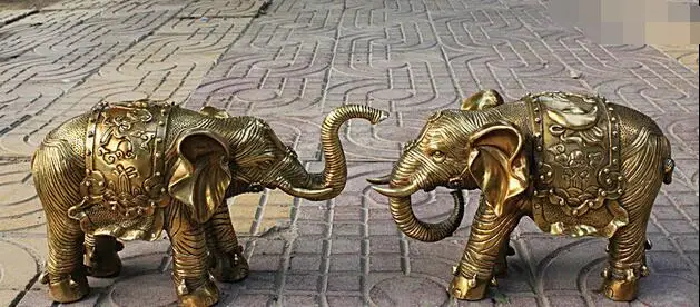 free 13" China Copper Brass Carved 8 Auspicious Symbol Elephant Pair Statue Sculpture fast
free 13" China Copper Brass Carved 8 Auspicious Symbol Elephant Pair Statue Sculpture fast