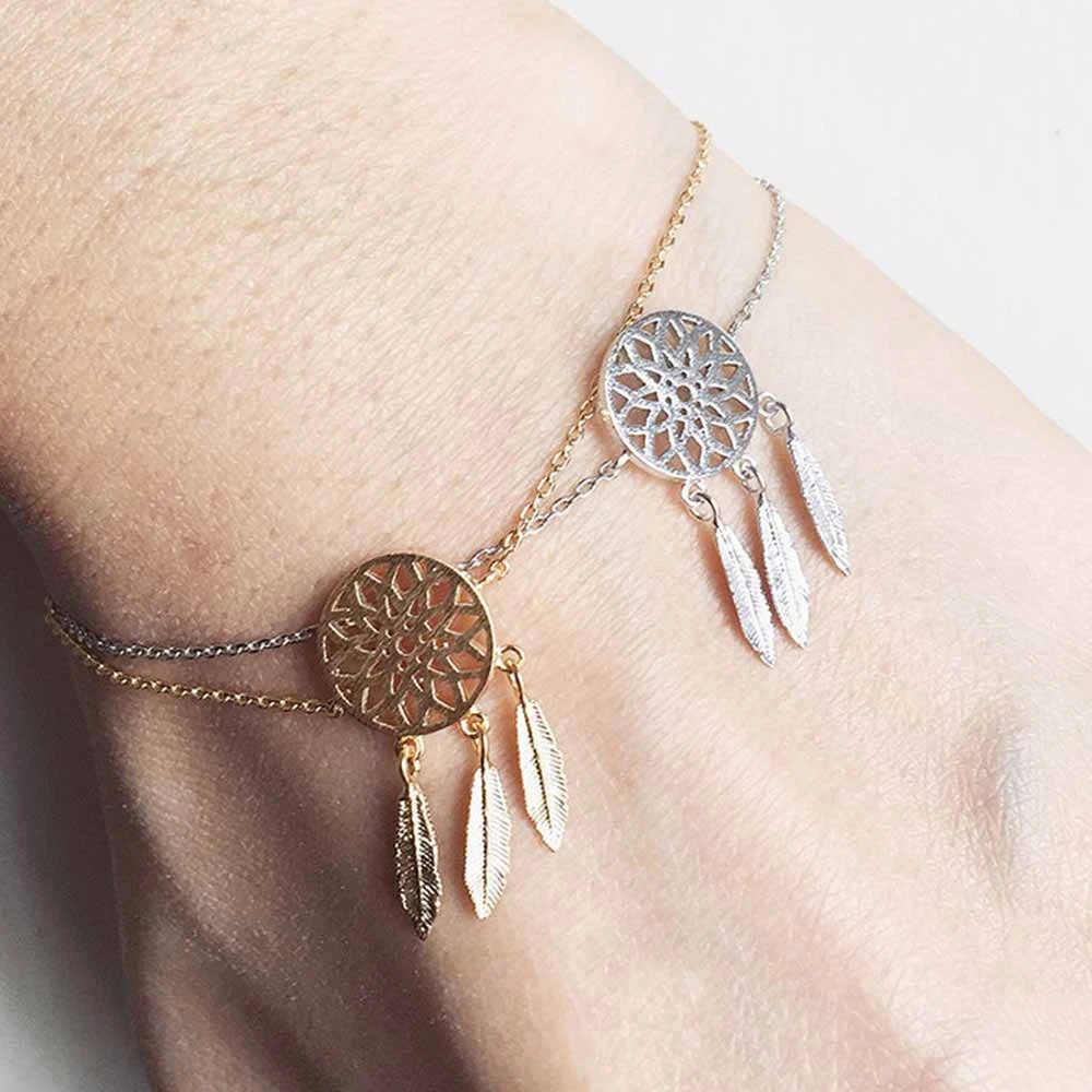 New Fashion Gold Silver Color Dreamcatcher Bracelet For Women Delicate Hollow Feather Charm bracelet Dream Catcher Jewelry
New Fashion Gold Silver Color Dreamcatcher Bracelet For Women Delicate Hollow Feather Charm bracelet Dream Catcher Jewelry
