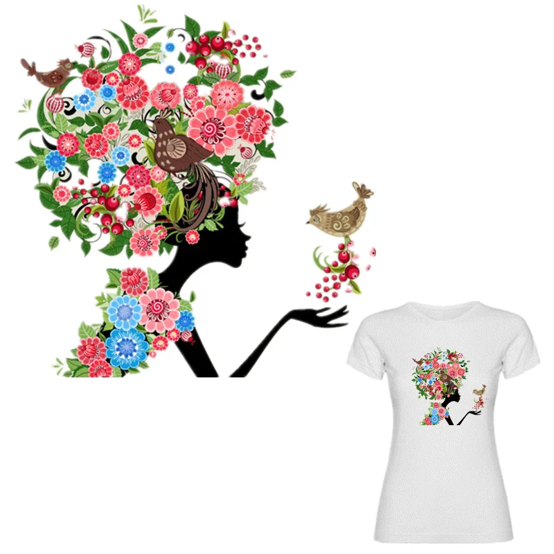 21*22cm Flower&Bird Girl Portrait Iron-on Transfer Patches DIY Clothes Heat Transfer Appliques Easy print by Household Irons
21*22cm Flower&Bird Girl Portrait Iron-on Transfer Patches DIY Clothes Heat Transfer Appliques Easy print by Household Irons