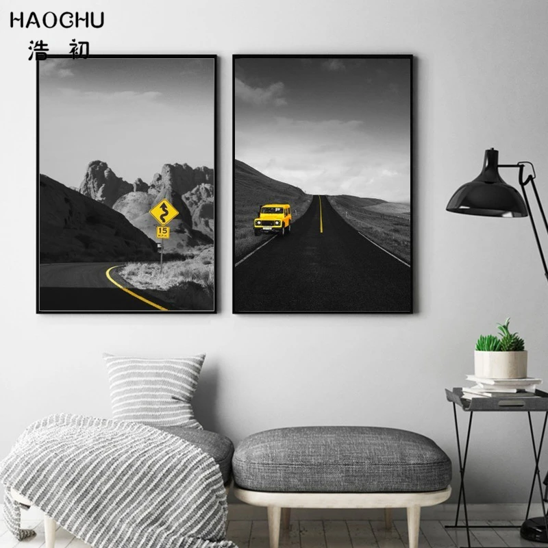 HAOCHU Modern Movies Highway Road Photography Travel Far Away Landscape Wall Picture Bedroom Home Decor Canvas Painting | Дом и сад
