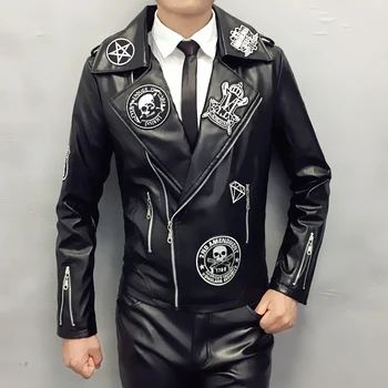 Man Black Leather Jacket Long Sleeve Punk Rock Skull Embeded Show Band Dance Singer Sexy Costumes
Man Black Leather Jacket Long Sleeve Punk Rock Skull Embeded Show Band Dance Singer Sexy Costumes