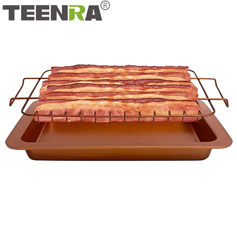 TEENRA Non-stick Oven Bacon Drip Rack Tray Copper BBQ Baking Rack Baking Dish Pan For Microwave Bakeware
TEENRA Non-stick Oven Bacon Drip Rack Tray Copper BBQ Baking Rack Baking Dish Pan For Microwave Bakeware