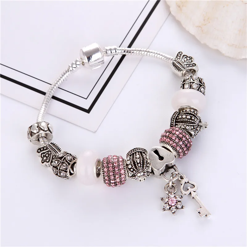 High Quality Noble Cute Silver plated Pink Key Pendant Charms Bracelet Pandora Bracelet For Women gift jewelry Drop Shipping
High Quality Noble Cute Silver plated Pink Key Pendant Charms Bracelet Pandora Bracelet For Women gift jewelry Drop Shipping