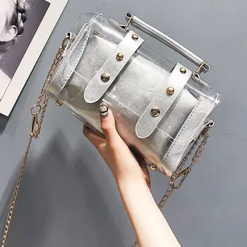 

ABDB-Fashion Female Transparent Rivet Bags Chain Shoulder Bag Jelly Small Crossbody Bag Composite Messenger Bags