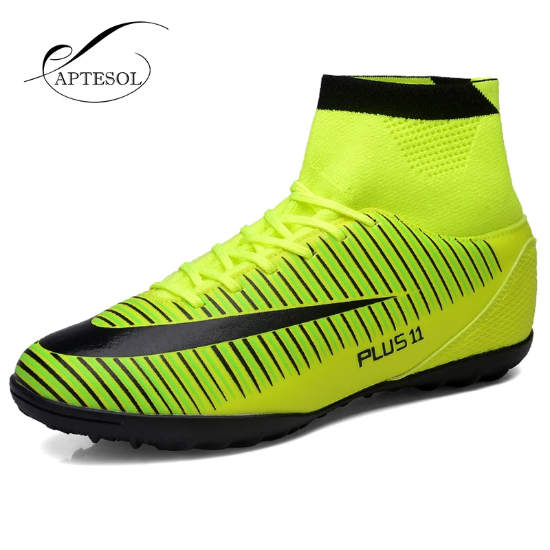 Image APTESOL High Ankle TF Football Shoes For Men Turf Training Football Boots Outdoor Sport Sneaker PU Leather Athletics Soccer Shoe