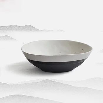 

Japanese-style Vintage Ink White Black Ceramic Rice Bowl Rough Pottery Big Salad Soup Noodles Dessert Bowl Tableware for Dinner