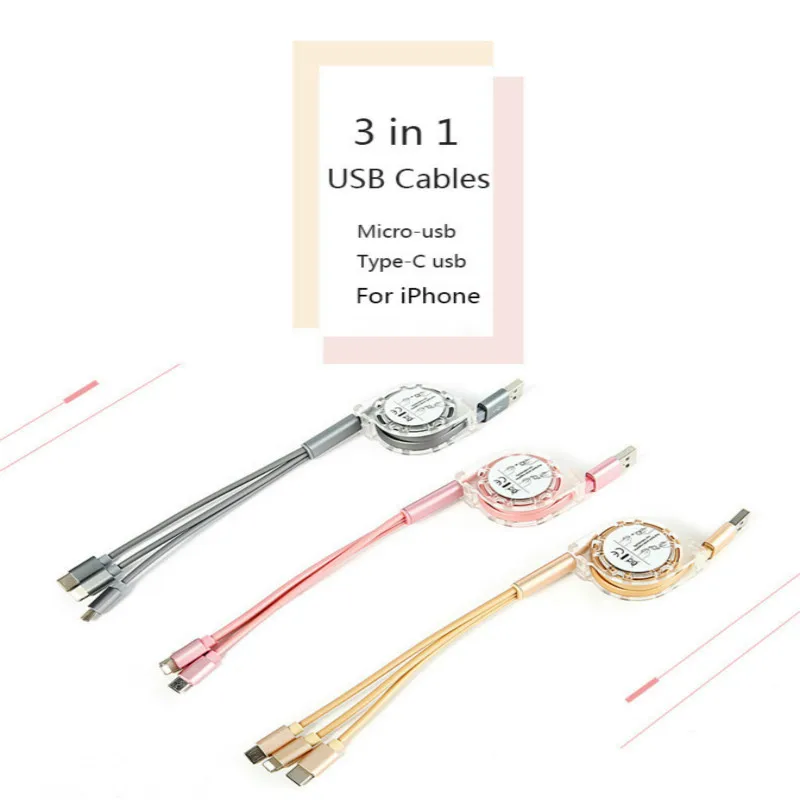 3 in 1 Micro USB Type C Charging Cable for iphone 8 7 6 Samsung Huawei Xiaomi Universal Retractable Data USB Cable
3 in 1 Micro USB Type C Charging Cable for iphone 8 7 6 Samsung Huawei Xiaomi Universal Retractable Data USB Cable