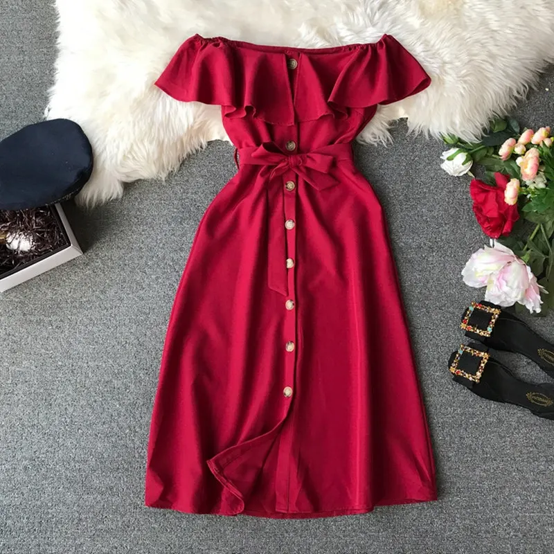 2019 New Summer Bandage Dresses Women Casual Off Shoulder Sexy Beach Dress Female Slash Neck Single Breasted Long Robe Femme
2019 New Summer Bandage Dresses Women Casual Off Shoulder Sexy Beach Dress Female Slash Neck Single Breasted Long Robe Femme