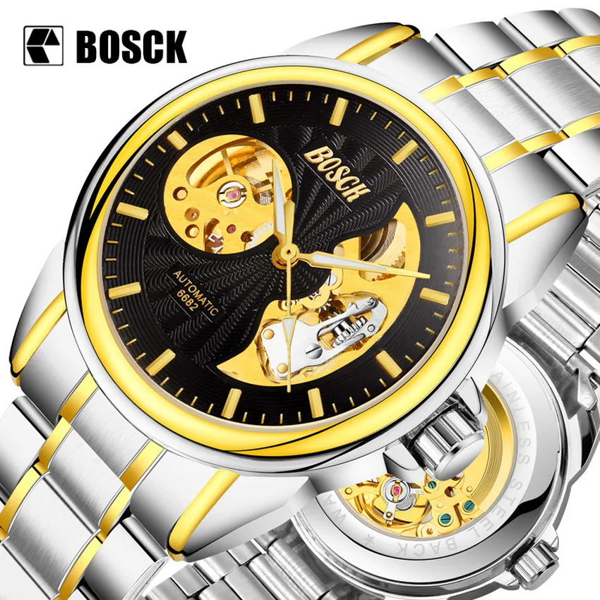 Automatic Men Watch Stainless Steel Transparant Back Mechanical Watches Luminous Clock BOSCK 6682 montre homme automatique
Automatic Men Watch Stainless Steel Transparant Back Mechanical Watches Luminous Clock BOSCK 6682 montre homme automatique