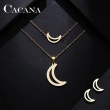 CACANA Stainless Steel JSets For Women Moon Shape Necklace Bracelet Earring Jewelry Lover's Engagement Jewelry CACANA Stainless Steel JSets For Women Moon Shape Necklace Bracelet Earring Jewelry Lover's Engagement Jewelry