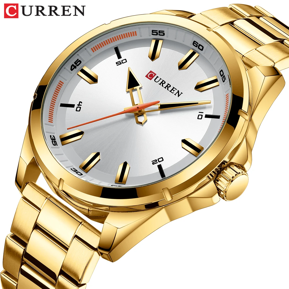 CURREN золотые часы для мужчин простой бизнес Дизайн наручные с ремешком из