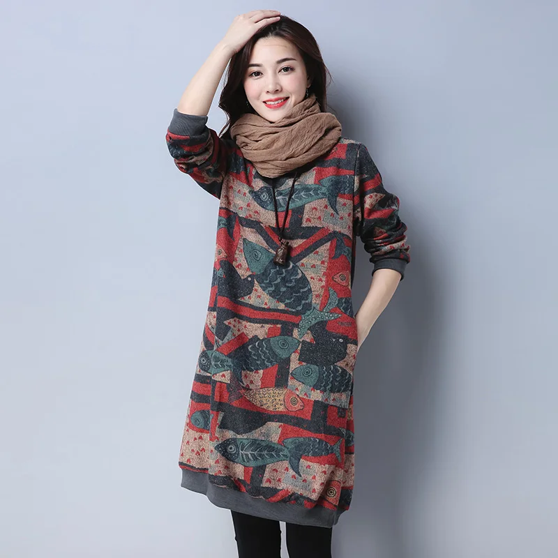 Fashion 2019 New Autumn Women Dresses Casual Loose Cotton Thick Dress Winter Woolen Long Sleeve O-Neck Print Vintage Dress 
Fashion 2019 New Autumn Women Dresses Casual Loose Cotton Thick Dress Winter Woolen Long Sleeve O-Neck Print Vintage Dress
