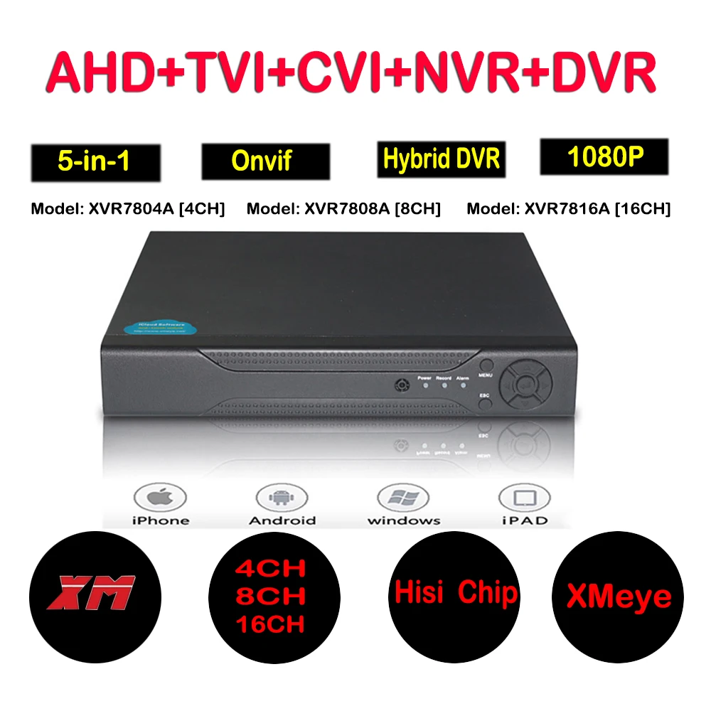

4ch 8ch 16ch 1080N Hybrid 5-in-1 AHD DVR (1080P NVR+1080N AHD+960H Analog +TVI+CVI) CCTV 8 channel Standalone dvr QR Code Scan