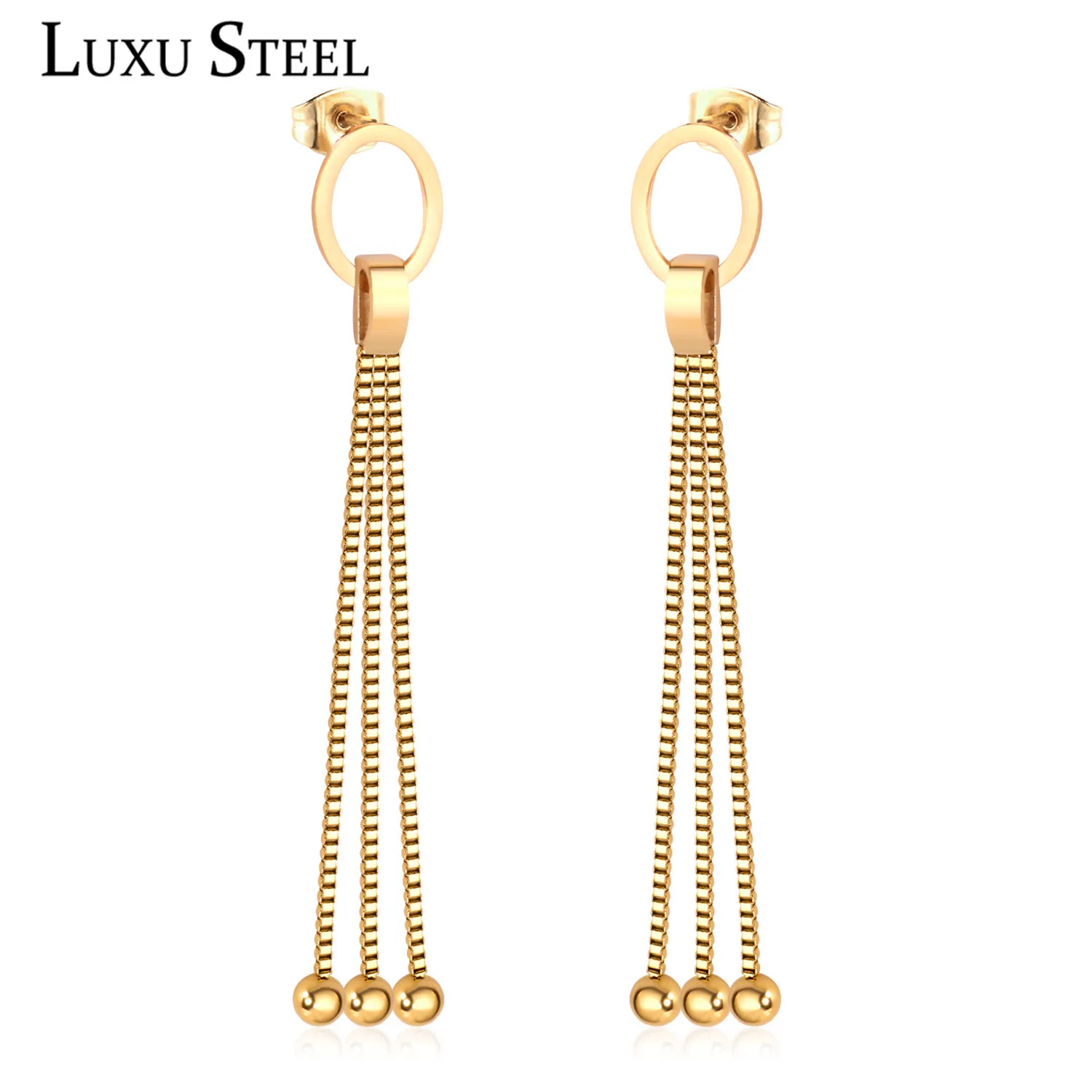 LUXUSTEEL Box Chain Drop Earrings Hyperbole Style Gold/Silver Color Round Circle Statement Long Earring Female Party Brinco
LUXUSTEEL Box Chain Drop Earrings Hyperbole Style Gold/Silver Color Round Circle Statement Long Earring Female Party Brinco