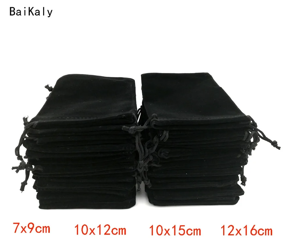 1 шт./лот 7x9 см 10x12 10x15 12x16 черный бархатный мешочек бархатные мешочки на шнурке