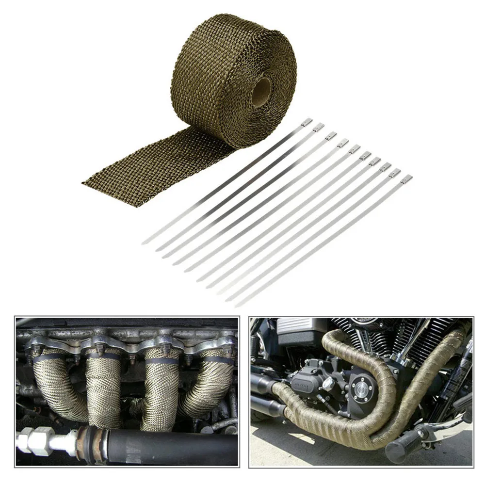 15Meter Titanium Exhaust Heat Pipe Insulation Wrap Thermal insulation cloth Anti-scald belt With 6 Stainless Ties Car Motor
15Meter Titanium Exhaust Heat Pipe Insulation Wrap Thermal insulation cloth Anti-scald belt With 6 Stainless Ties Car Motor