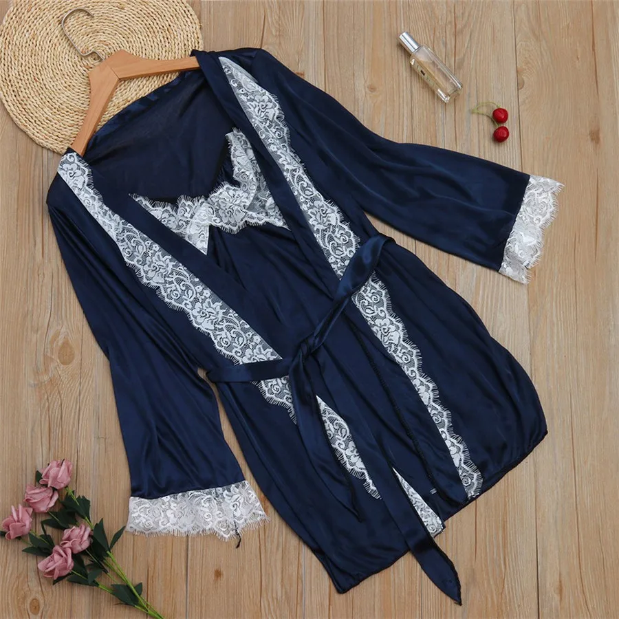 3PC Women Sexy Silk Kimono Lace Lingerie Bathrobe Nightwear Bath Robe Nightgown women summer Seamless Sexy Lingerie S-3xl #15S
3PC Women Sexy Silk Kimono Lace Lingerie Bathrobe Nightwear Bath Robe Nightgown women summer Seamless Sexy Lingerie S-3xl #15S