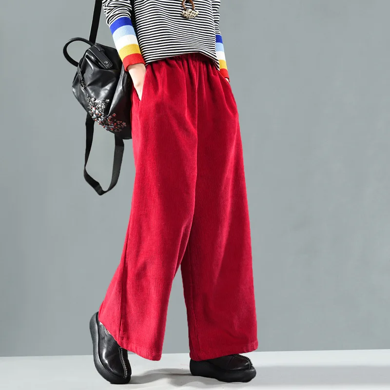 Winter Pants Retro Women Loose Corduroy Trousers Elastic Waist pocket Solid color Mori girl Blended Female Casual 2018 Pants
Winter Pants Retro Women Loose Corduroy Trousers Elastic Waist pocket Solid color Mori girl Blended Female Casual 2018 Pants