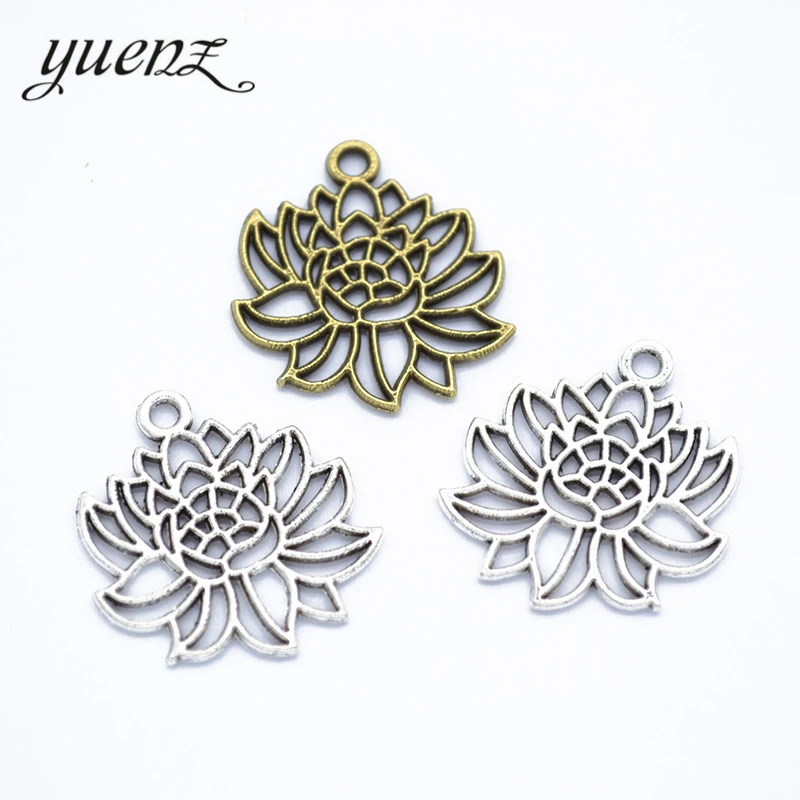 

YuenZ 15pcs 2 colour Antique Silver lotus Charm fit for Bracelets Necklace DIY Metal Jewelry Making 22*22mm Q1117