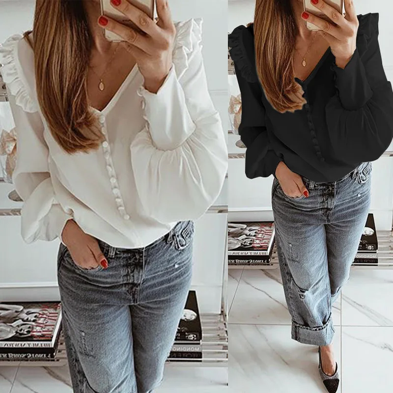 Women Ruffled Blouses 2019 Fashion Autumn Plus Size Tops Celmia Sexy V Neck Long Sleeve Elegant Work Shirts Casual Solid Blusas
Women Ruffled Blouses 2019 Fashion Autumn Plus Size Tops Celmia Sexy V Neck Long Sleeve Elegant Work Shirts Casual Solid Blusas