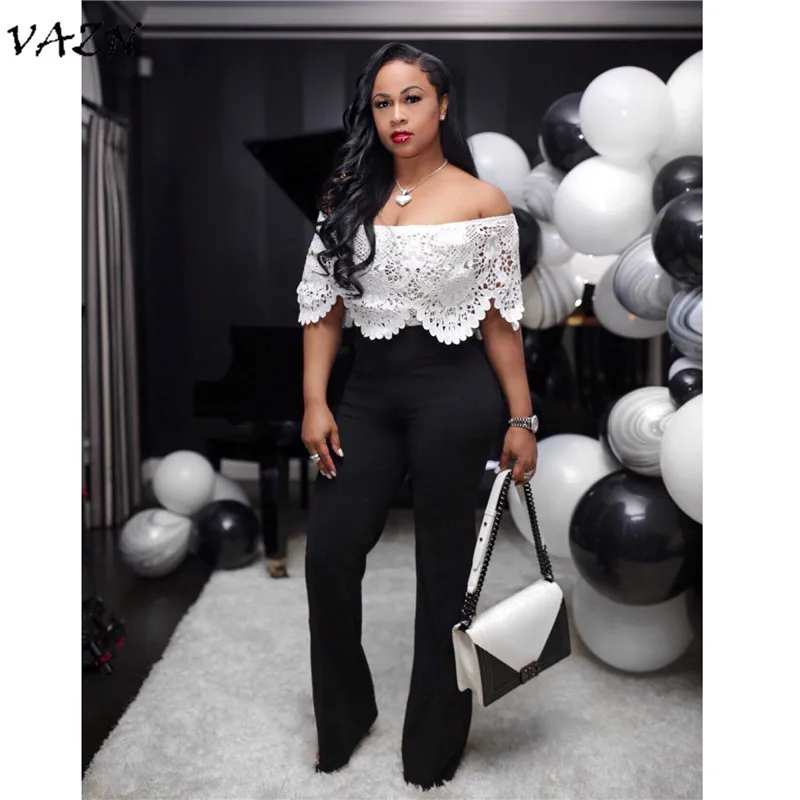 

VAZN New Arrive Best Quality 2018 Sexy Women Jumpsuit Solid Lace Hollow Out Slash Neck Short Sleeve Long Bodycon Romper F37
