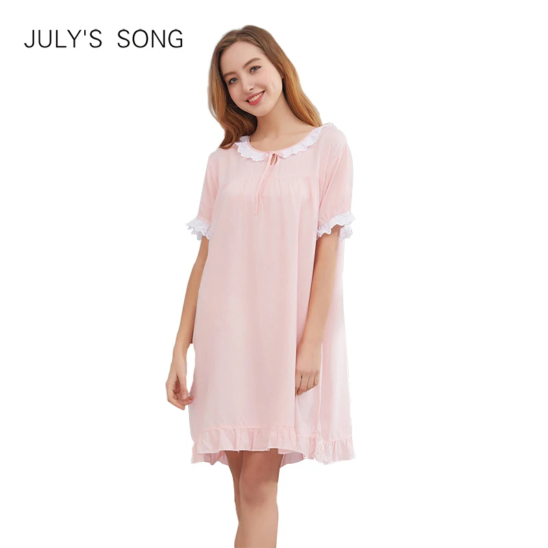 JULY'S SONG Women Summer Solid Color Nightdress Round Neck Lace Design Cute Sleepwear Short Sleeved One Piece Skirt
JULY'S SONG Women Summer Solid Color Nightdress Round Neck Lace Design Cute Sleepwear Short Sleeved One Piece Skirt