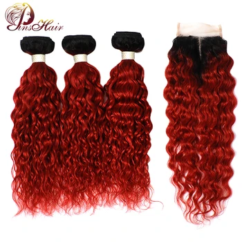 Pinshair 1B Red Colored Brazilian Water Wave Bundles with Closure Ombre 99J Burgundy Human Hair 3 Bundles with Closure Non-Remy
Pinshair 1B Red Colored Brazilian Water Wave Bundles with Closure Ombre 99J Burgundy Human Hair 3 Bundles with Closure Non-Remy
