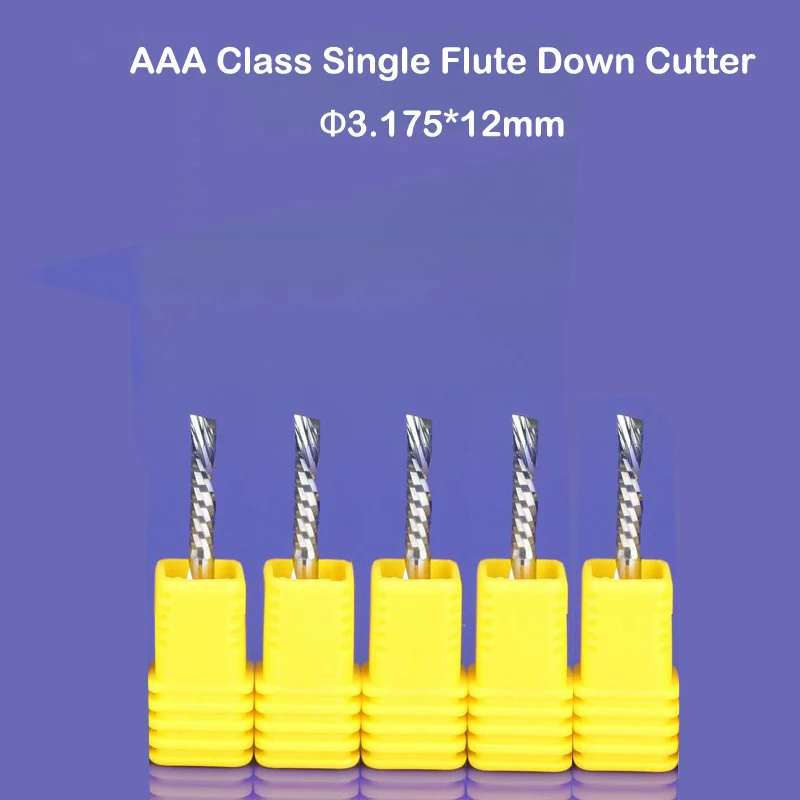 5pcs 3.175mmx12MM Single Flute DOWN Cutter, Left Helical Carbide Milling Tool Bits for Cutting Grooving Wood, Plastic Board, PVC
5pcs 3.175mmx12MM Single Flute DOWN Cutter, Left Helical Carbide Milling Tool Bits for Cutting Grooving Wood, Plastic Board, PVC