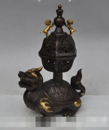 S2109 12"chinese palace Bronze Gilt dragon turtle foo dog lion statue incense burner
S2109 12"chinese palace Bronze Gilt dragon turtle foo dog lion statue incense burner