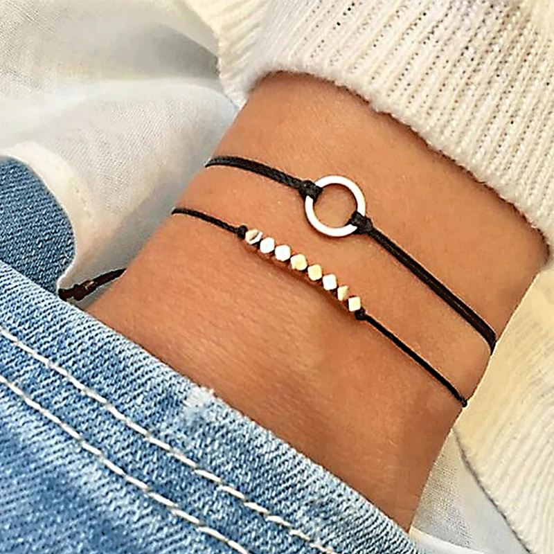 2 Pcs/ Set Simple Geometric Round Square Beads Black Leather Adjustable Multilayer Bracelet Set Women Fashion Party Jewelry
2 Pcs/ Set Simple Geometric Round Square Beads Black Leather Adjustable Multilayer Bracelet Set Women Fashion Party Jewelry
