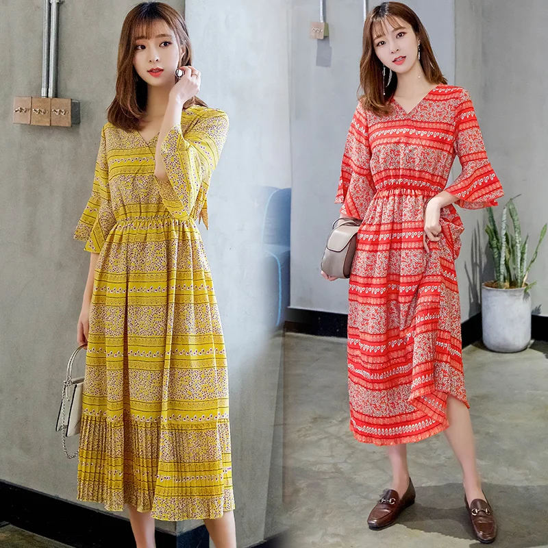2019 Spring New National Wind Sleeves V-neck Floral Chiffon Dress Bohemian Korean Version of The High Waist RuffledDress
2019 Spring New National Wind Sleeves V-neck Floral Chiffon Dress Bohemian Korean Version of The High Waist RuffledDress