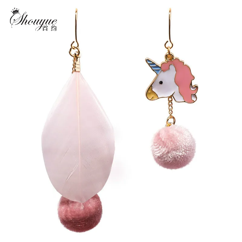 Korean Cute Unicorn Feather Asymmetrical Earrings Elegant Fresh Pompom Drop Earrigs for women Boucle D'oreille Femme 2018
Korean Cute Unicorn Feather Asymmetrical Earrings Elegant Fresh Pompom Drop Earrigs for women Boucle D'oreille Femme 2018