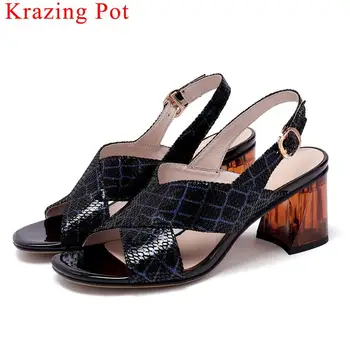 Krazing Pot luxury sheep leather sexy snakeskin grain high heels women sandals buckle strap plus size peep toe dress shoes L8f1
Krazing Pot luxury sheep leather sexy snakeskin grain high heels women sandals buckle strap plus size peep toe dress shoes L8f1