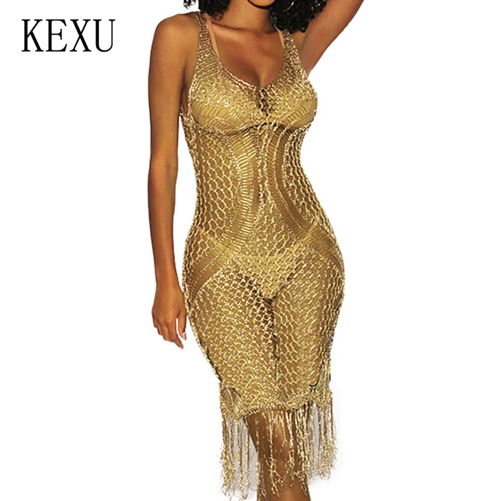 KEXU Summer Women Casual Hollow Out Knit Dress Sexy Sleeveless V-neck See Through Grid Bodycon Dress Casual Boho Beach Vestidos
KEXU Summer Women Casual Hollow Out Knit Dress Sexy Sleeveless V-neck See Through Grid Bodycon Dress Casual Boho Beach Vestidos