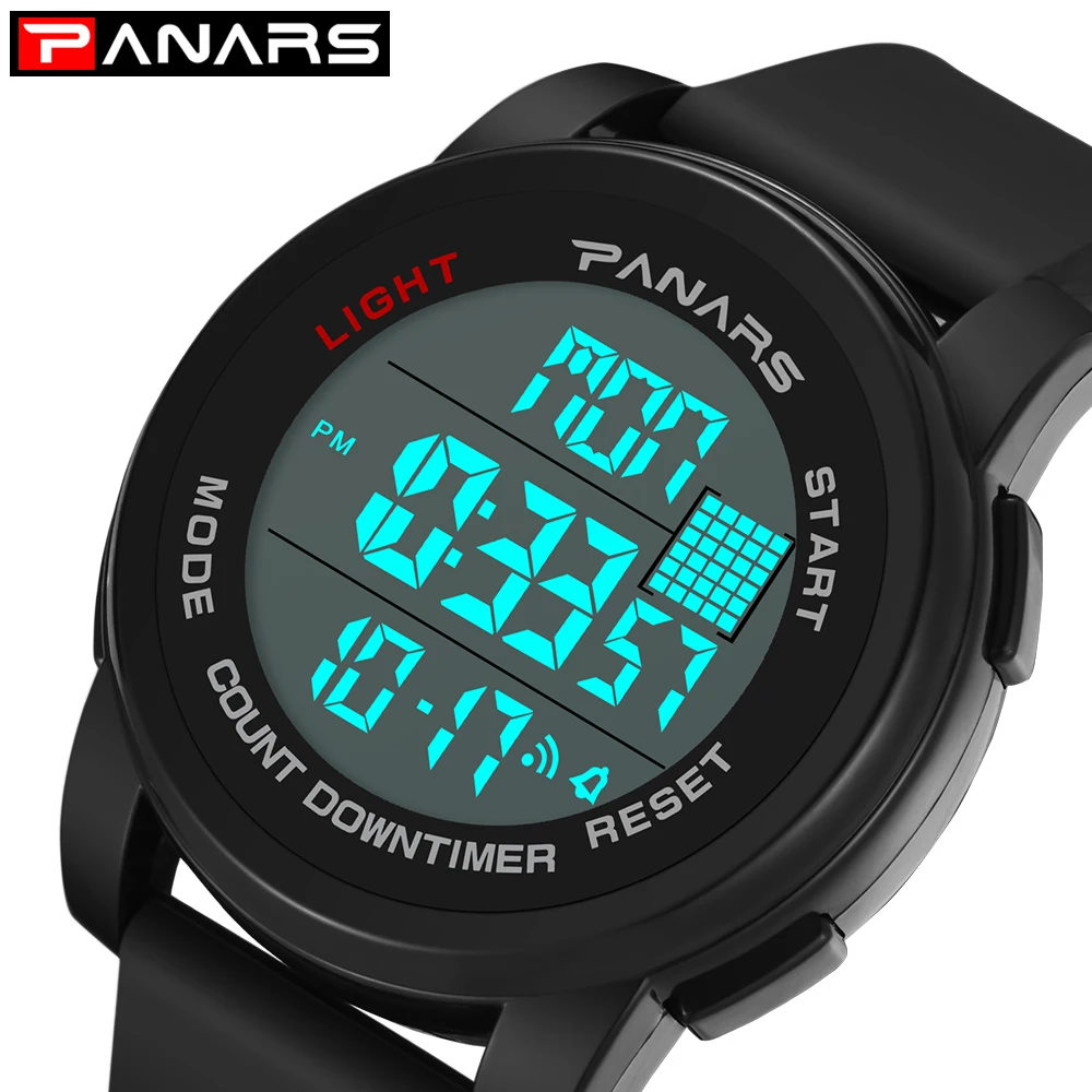 

PANARS Chronograph Sport Watch Men 12/24 Hours Count Down Timer Outdoor Running Male Alarm Digital Watches Horloge 8104