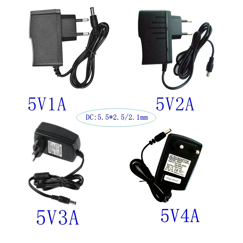 

100-240V AC to DC Power Adapter Supply Charger adapter 5V 1A 2A 3A 4A US EU Plug DC5.5mm x 2.5/2.1mm for Switch LED Strip Lamp