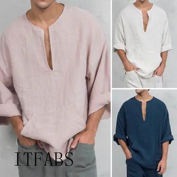 2019 Men's Long Sleeve Cotton Linen Shirt Loose Summer Casual V-Neck Shirts Tops Plus size 3XL Tee Camisa masculina hot sale
2019 Men's Long Sleeve Cotton Linen Shirt Loose Summer Casual V-Neck Shirts Tops Plus size 3XL Tee Camisa masculina hot sale