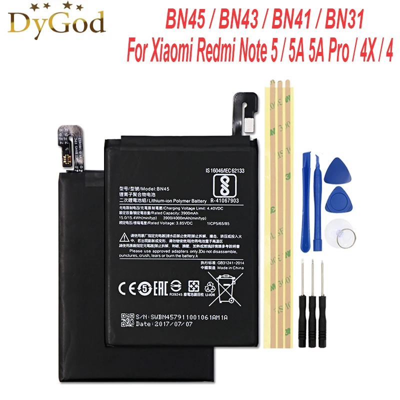 BN45 BN31 BN43 BN41 Battery For Xiaomi Redmi Note 5/Note 5A 5A Pro Mi 5X A1/Note 4 4X global MTK Bateria Accumulator AKKU +Tools
BN45 BN31 BN43 BN41 Battery For Xiaomi Redmi Note 5/Note 5A 5A Pro Mi 5X A1/Note 4 4X global MTK Bateria Accumulator AKKU +Tools