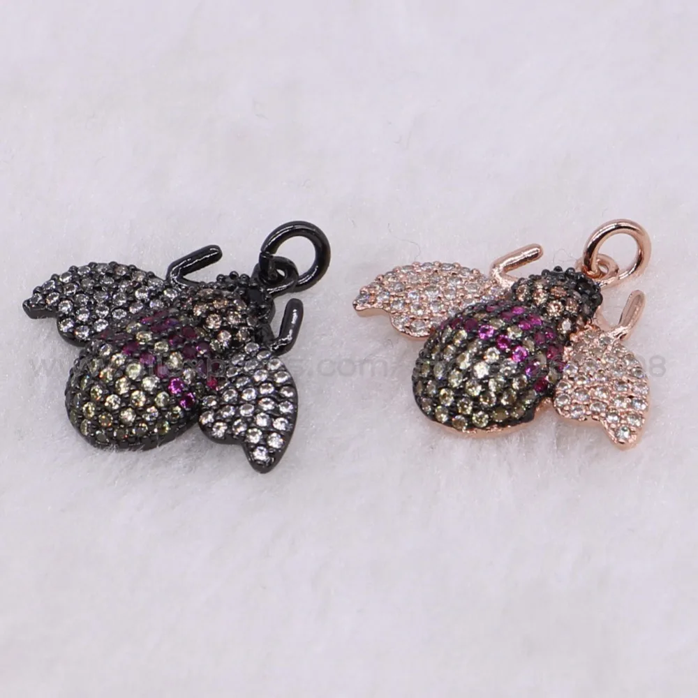 8Pcs High quality Cute Tiny insect micro pave CZ metal pendant Mix color lifelike BEE charms jewelry 2695 | Украшения и
