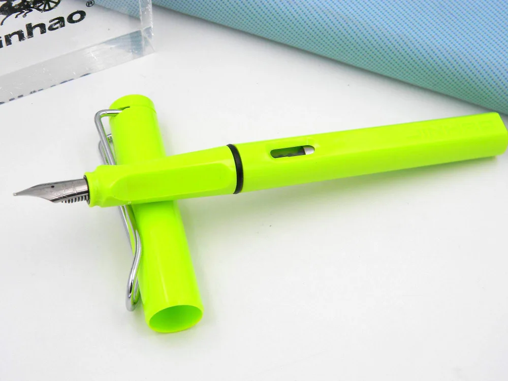 Jinhao 599-A Fluorescent Green Plastic Fountain Pen F Nib 0.5mm Students Writing