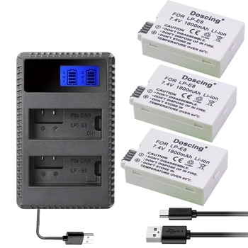 3Pcs 7.4V 1800mah LP-E8 LP E8 Digital Camera Battery + LCD USB Dual Charger For Canon EOS 600D 650D 550D 700D T4i T5i Rebel T2i
3Pcs 7.4V 1800mah LP-E8 LP E8 Digital Camera Battery + LCD USB Dual Charger For Canon EOS 600D 650D 550D 700D T4i T5i Rebel T2i