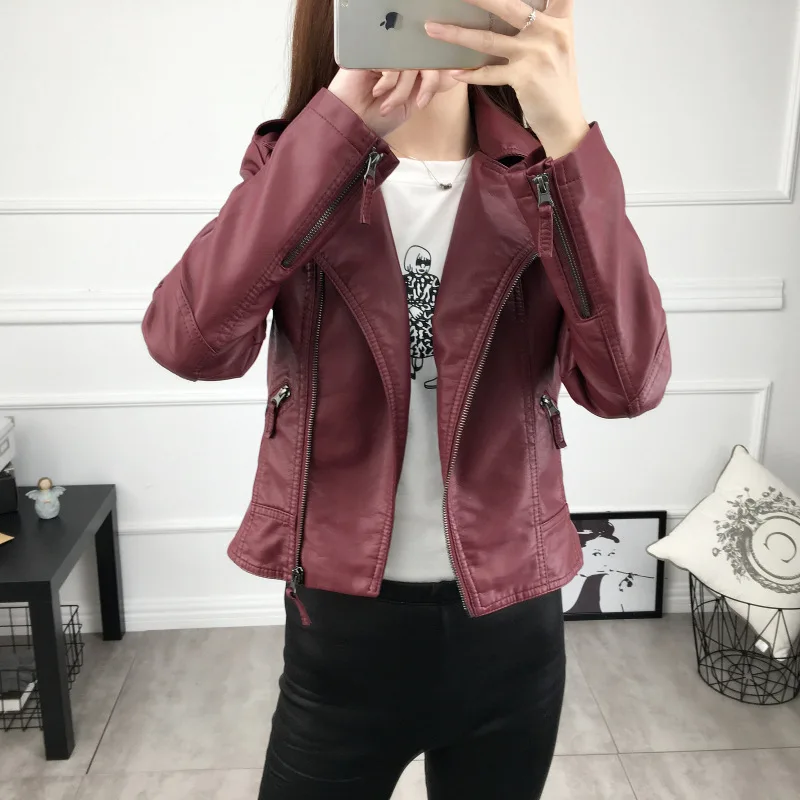 Female 2019 New Design Spring Autumn PU Leather Jacket Faux Soft Leather Coat Slim Black Rivet Zipper Motorcycle White Jackets
Female 2019 New Design Spring Autumn PU Leather Jacket Faux Soft Leather Coat Slim Black Rivet Zipper Motorcycle White Jackets