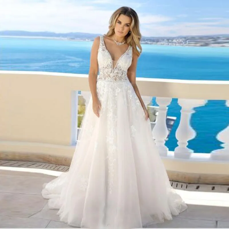 Elegant Boho Wedding Dress V-Neck Bohemian Wedding Gowns Lace Beach Bride Dress Robe De Mariee A-Line Tulle Vestidos De Novia
Elegant Boho Wedding Dress V-Neck Bohemian Wedding Gowns Lace Beach Bride Dress Robe De Mariee A-Line Tulle Vestidos De Novia