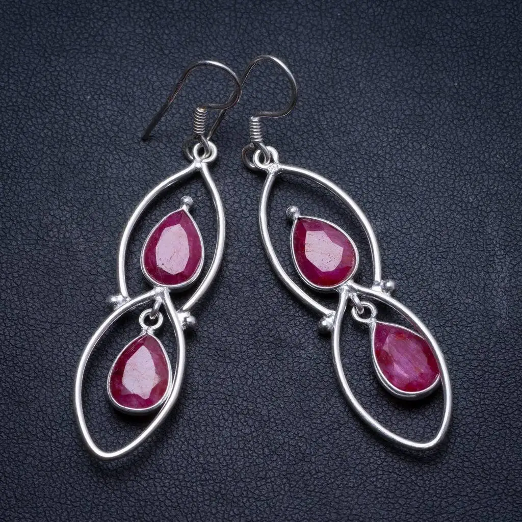 Natural Cherry Ruby Handmade Unique 925 Sterling Silver Earrings 2.25" X3223 
Natural Cherry Ruby Handmade Unique 925 Sterling Silver Earrings 2.25" X3223