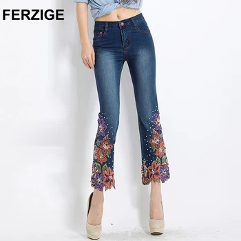 FERZIGE Women Jeans Embroidered Flares Bell Bottom High Waist Woman Dark Blue Stretch Slim Denim Pants Hand Beads Femme Mujer 36
FERZIGE Women Jeans Embroidered Flares Bell Bottom High Waist Woman Dark Blue Stretch Slim Denim Pants Hand Beads Femme Mujer 36
