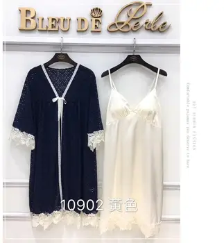 2 Pieces Ladies Sexy Silk Satin Lace Robe Gown Set Long Sleeve Bathrobe Nightdress Summer Charming Sleepwear Nightwear For Women
2 Pieces Ladies Sexy Silk Satin Lace Robe Gown Set Long Sleeve Bathrobe Nightdress Summer Charming Sleepwear Nightwear For Women