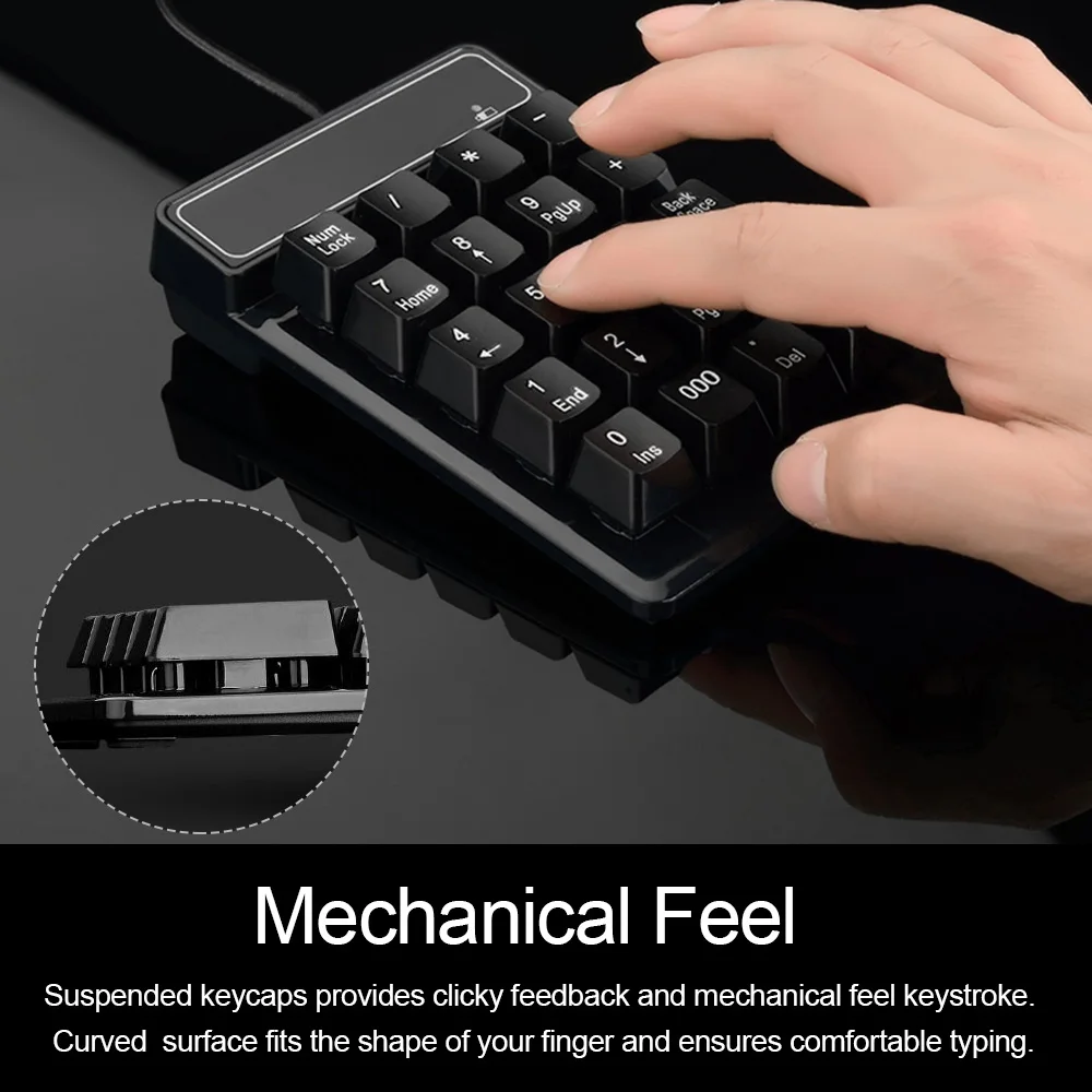 

USB Wired Numeric Keypad Mechanical Feel Number Pad Keyboard 19 Keys Water-proof Keyboards for Laptop Desktop PC Notebook Black