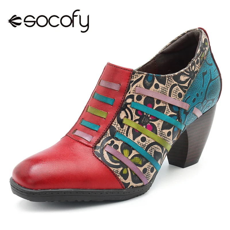 Socofy Vintage Ankle Pumps Women Shoes Genuine Leather Bohemian Printed Splicing Zipper High Heels Shoes Woman Spring Autumn New
Socofy Vintage Ankle Pumps Women Shoes Genuine Leather Bohemian Printed Splicing Zipper High Heels Shoes Woman Spring Autumn New