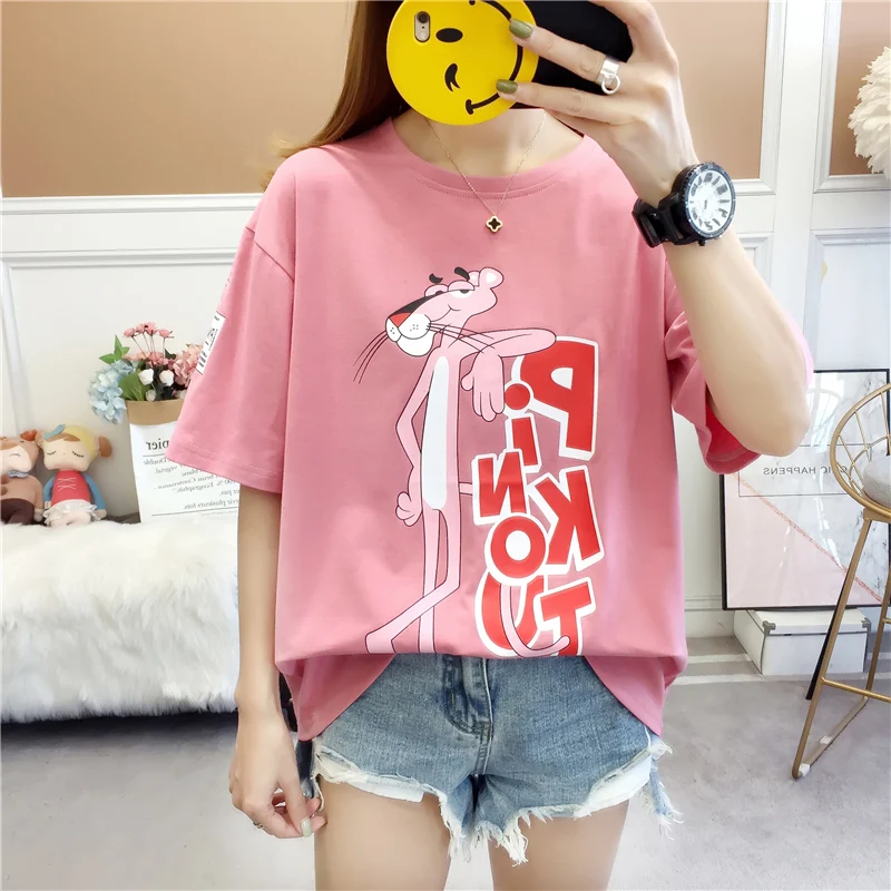 Ulzzang Pink Panther Graphic Tee Shirt Women Cotton Shirt Summer 2019 Harajuku Sweet Animal Print 90s Tshirt Female Streetwear
Ulzzang Pink Panther Graphic Tee Shirt Women Cotton Shirt Summer 2019 Harajuku Sweet Animal Print 90s Tshirt Female Streetwear